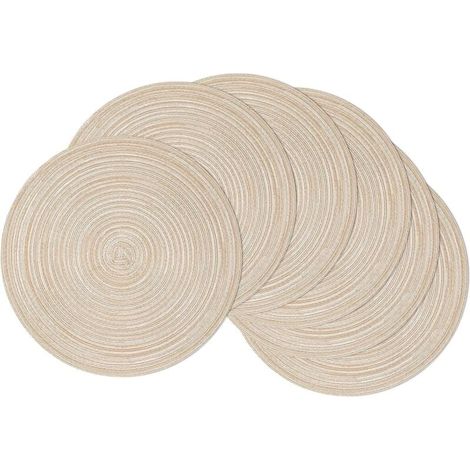 Set di 6 tovagliette rotonde lavabili beige in cotone intrecciato, resistenti al calore, antiscivolo, per feste di matrimonio, 38x38 cm