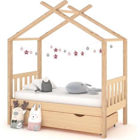 Kinderbett mit Schublade Massivholz Kiefer 70x140 cm