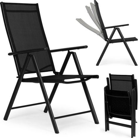 Klappbarer Gartenstuhl aus Stahl, verstellbare Rückenlehne, Schwarz