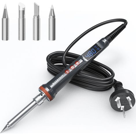 Fer à souder 220V 200W avec écran LED, température réglable 180°C-480°C, calibration, fonction mémoire, bascule °C/°F, outils soudage électronique (1/5)