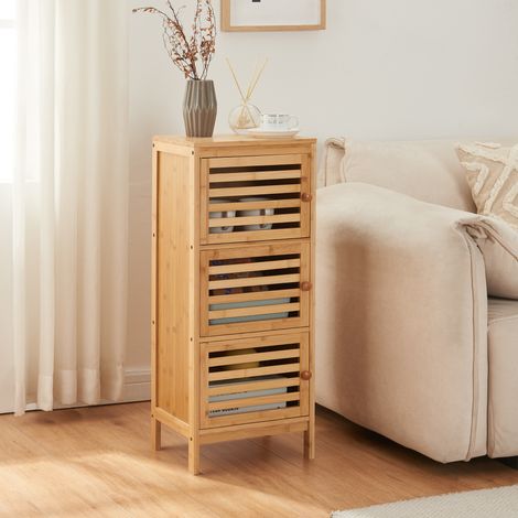 Armario de Salón Ypäjä con 3 puertas bambú 82x33x27cm - Natural [en.casa]