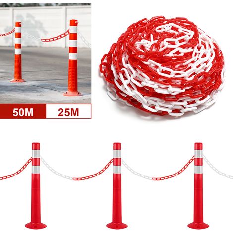 Wolketon Chaîne d'avertissement Chaîne en plastique Rouge et blanc de 6 mm d'épaisseur pour chaînes de sécurité 50m (1/3)