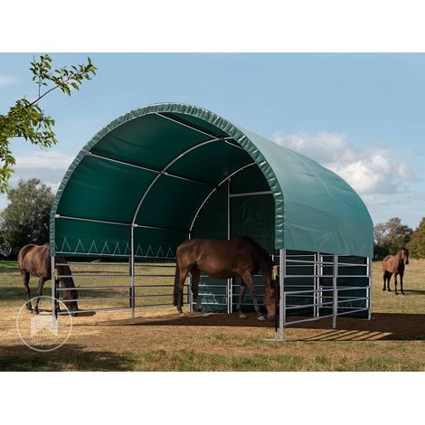 TOOLPORT Carpa para pasto 4x4 m, lona de PVC 2300 Newton, refugio para caballos - para suelos de hormigón - abierto por delante - verde (1/5)