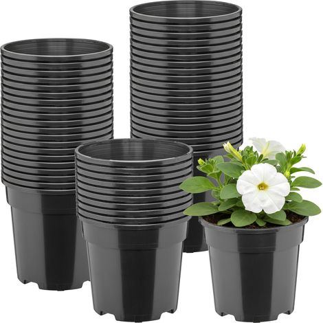 Garronda Pot de Fleur Rond Haut Plastique Ø13 x 11,5 cm (1L) - Lot 50 Godets Semis Pot Culture Profond Drainage Résistants Intempéries pour Plantes Pépinière Jardin Serre Intérieur Extérieur GD-0203