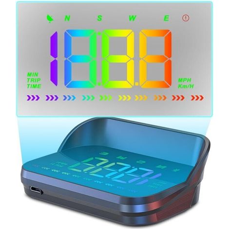 3,5 pouces Affichage tête haute voiture HUD affichage GPS, compteur de vitesse, MPH&KM/H, 10Hz, alarmes de sécurité de vitesse du moteur,Lumière colorée