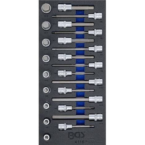 Insert de Servante d Atelier 1/3 - Jeu de 24 Douilles et Embouts 12,5 mm (1/2) Six Pans Intérieurs - Polyvalent - D-Work