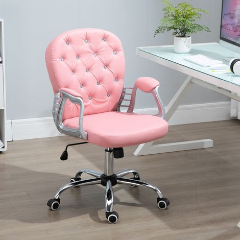 Chaise de bureau rose similicuir, pour étude et chambre., charge 120 kg, hauteur réglable, pivotante (1/4)