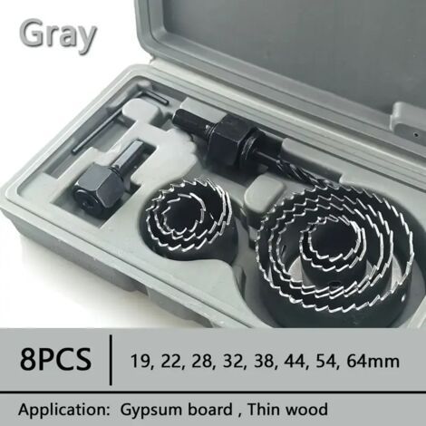 8PCS 19-64mm ensemble de scie cloche scie tasse bois couronne foret pour panneau de gypse bois PVC plastique densité panneau métal outils de travail du bois - Gris (1/5)