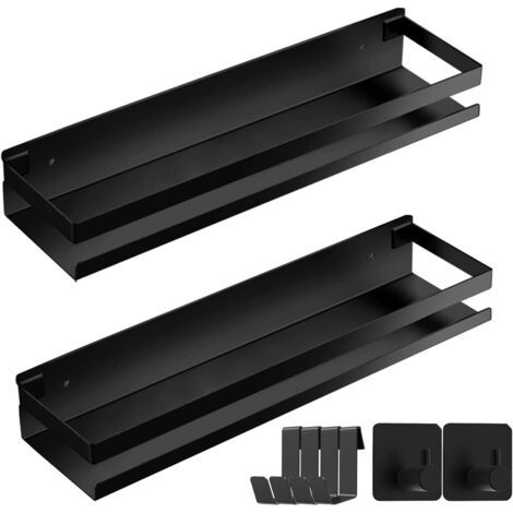 L&H-Cfcahl – Lot de 2 étagères de douche 30cm – Acier inoxydable noir – Installation sans perçage – Capacité jusqu'à 10kg – Rangement mural salle de bain