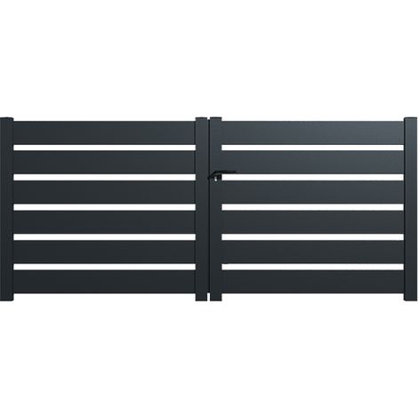 Packit – Portail aluminium battant en kit L.3000 x H.1500 mm – Couleur gris RAL 7016 – Design contemporain pour intimité préservée