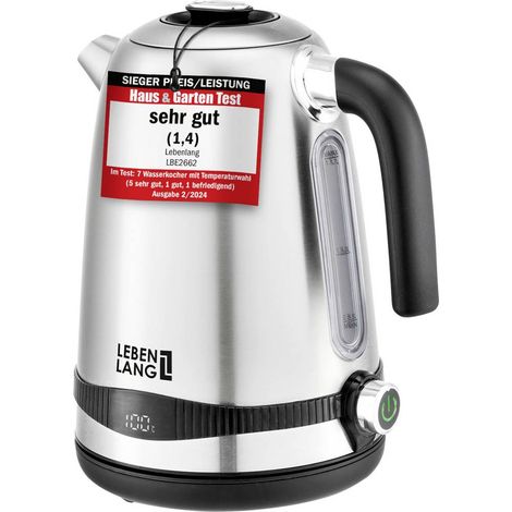 Lebenlang LBE2662 Bouilloire sans BPA, avec écran acier inoxydable Contenance: 1.7 l