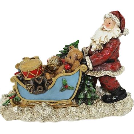 Babbo natale rosso slitta con luci albero di natale decorazioni addobbi idea regalo cm28 ornamento casa blocco con orsetto doni (1/5)