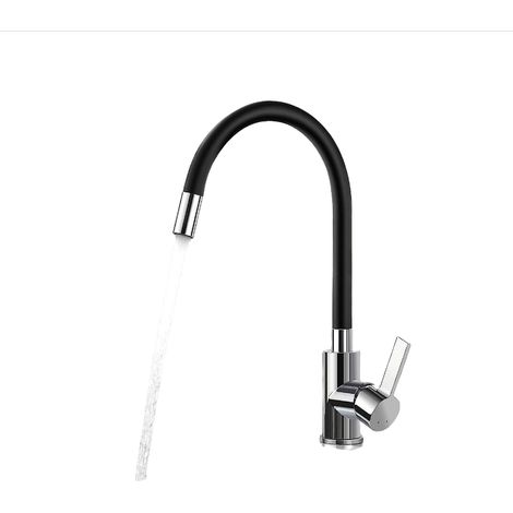 Robinet de Cuisine Flexible Bec Haut Orientable Librement Mitigeur Évier Flexible Laiton Chromé et Noir Robinet Evier Monotrou à Eau Chaude et Froide (1/5)