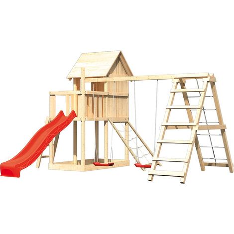 Akubi Stelzenhaus Frieda natur Rutsche rot+DS+KG+Netzrampe