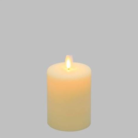 Bougie lumineuse LED cylindrique en cire ivoire flamme vacillante piles 10cm Timer blanc chaud Lotti (1/4)