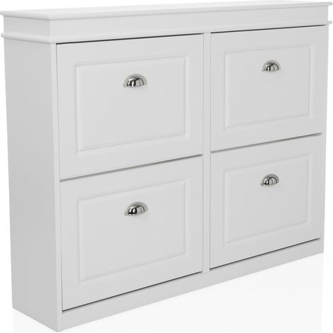 Schuhschrank / Schuhregal ESTHA 4 104x24x82 cm 4 Schuhklappen weiß hjh LIVING