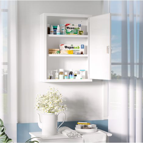 Mueble de almacenamiento mural con cerradura, 3 estantes, acero blanco 40 x 15 x 53,5 cm HAVRYA (1/5)