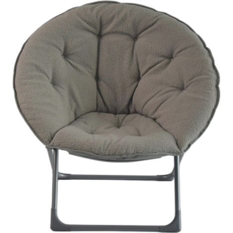 Fauteuil lune pliable en laine de mouton, fauteuil pliant doux et portable, pour chambre, dortoir, appartement, espaces de détente, jardins et cours, gris (1/5)