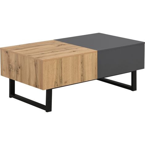Mesa de centro deslizante con almacenaje oculto 155 x 55 x 40 cm madera y metal HOMVRA (1/5)