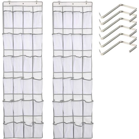 Trywise Lot de 2 grands sacs de rangement en filet avec 24 poches, pour chaussures derrière la porte, étagère à chaussures, blanc (1/4)