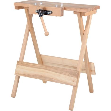 Établi pliant mobile - hêtre massif 800 x 100 x 1000 mm - 1 presse - perçage 19 mm (1/2)