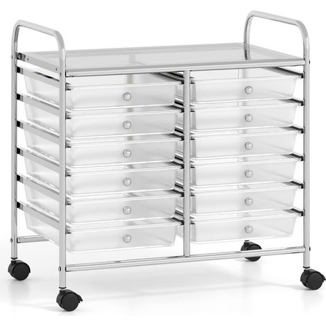 Carrello portaoggetti con ruote 64 x 38 x 62 cm 12 cassetti estraibili design moderno metallo trasparente 200011368