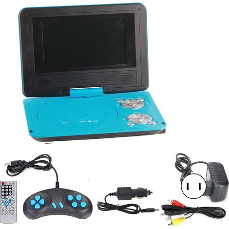 Tragbarer 6,8-Zoll-HD-DVD-Player für Kinder – Multifunktionaler Auto-TV für Reisen und Outdoor-Aktivitäten – 110–240-V-Netzteil (blauer US-Stecker)