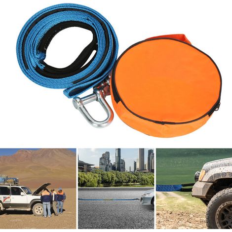Cavo di traino per auto Hengda. Cinghia di traino per auto da 5 m e 8 tonnellate con 2 grilli. Guanti antiscivolo e borsa per il trasporto. Fabric Outsourcing