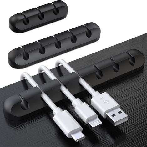 Lot de 3 supports de câbles de bureau, organiseurs de fils de table, coloris noir, modèle 357 (1/5)