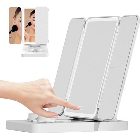 Miroir de maquillage pliable 3 en 1 avec lumières et étui à lentilles de contact pour les voyages (1/5)