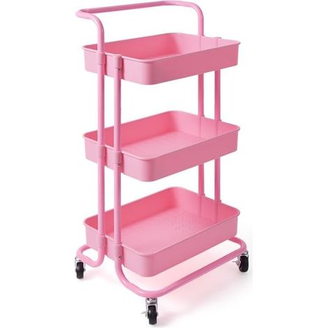 Goplus – Chariot de rangement 3 paniers ciselés – 4 roulettes universelles avec frein – Charge 20 kg par panier – Dimensions 42x35x87 cm – Structure ABS et fer