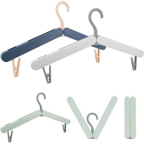 Lot de 3 cintres de voyage pliables en plastique avec pinces de séchage pour chaussettes et sous-vêtements, pour le camping en plein air. 3 couleurs. (1/5)