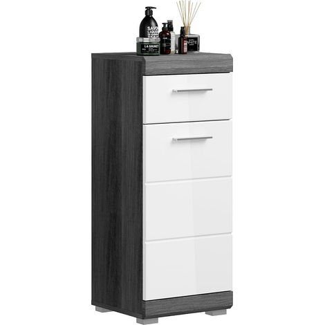 Badezimmerschrank ca. 37 cm breit modern in Hochglanz weiß mit grau SIROCO-158 (1/4)