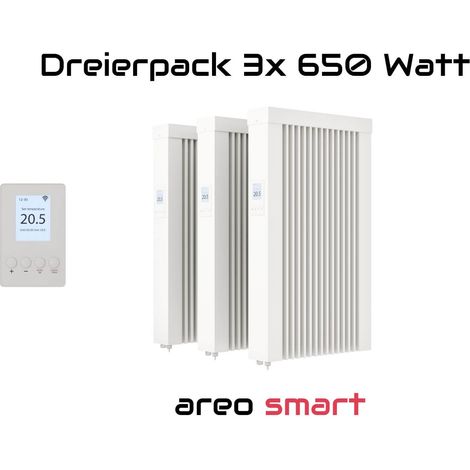 Elektroheizung Dreierpack 3x 650 Watt Flächenspeicherheizung areo smart - digitales Thermostat mit LCD-Display - Option zur Appsteuerung von eVARMO (1/5)