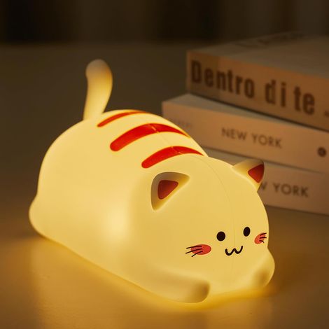 Veilleuse chat pour enfants, veilleuse mignonne en silicone avec 2 niveaux de luminosité, lampe rechargeable kawaii pour chambre, filles et garçons, tout-petits