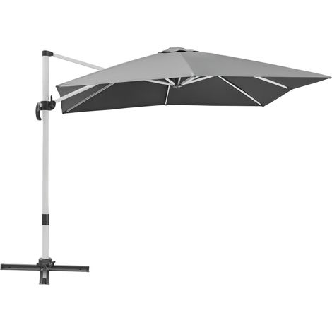 Outsunny 3 x 3(m) Cantilever Roma Parasol, Square Garden Umbrella with Cross Base, Crank Handle, Tilt, 360° Rotation and Aluminium Frame, Grey