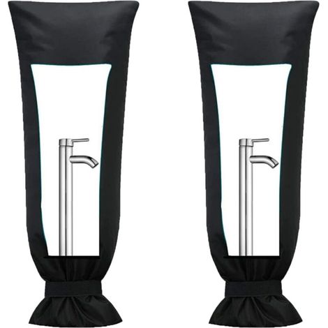Lot de 2 housses de protection pour robinet d'extérieur, noir, en tissu Oxford, pour protection contre le gel hivernal,51 x 20cm