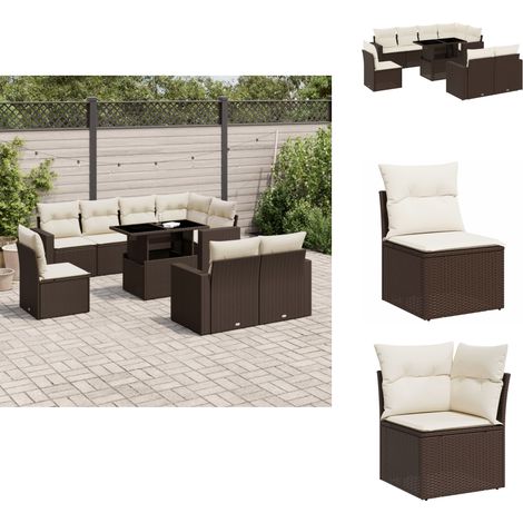 9-tlg. Garten-Sofagarnitur mit Kissen Braun Poly Rattan - Gartenmöbel Set - Esszimmergarnitur - Lounge Möbel - Outdoor Möbel - Rattan Gartenmöbel (1/5)