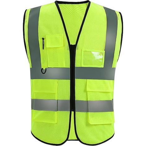 Gilet de Sécurité Jaune Fluorescent Réfléchissant avec Poches, Sans Manches pour Course de Nuit de Vélo, Taille Unique