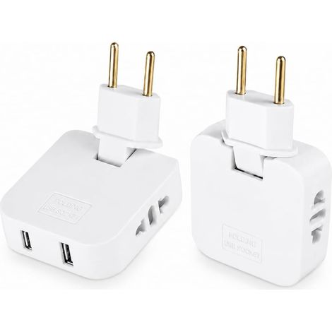 2 Pièces Multiprise Plate Prise Plate Derriere Meuble avec 2 Prises Secteur et 2 Ports USB, 2500W Adaptateur Prise Extra Plate Pivotante 180°, Prise Multiple Murale pour Maison, Bureau et Voyages (1/5)