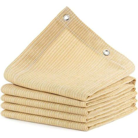 Sable (2x2m) Voile d'ombrage Protection Solaire Toile Rectangulaire,95% Anti-UV Auvent de voiture avec Cordes et Serre-câbles pour Jardin, Terrasse, Balcon, Camping, Pergola, 0,5 mètre 1 trou (1/4)