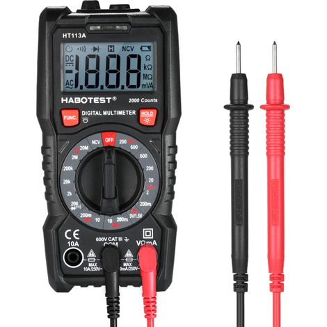 Digitales Multimeter mit 2000 Zählern und hintergrundbeleuchtetem LCD-Display