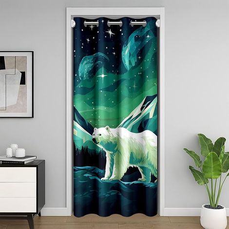 Isolation Thermique Ours Polaire Vert Rideau de Porte pour L'Intimité de Porte 86x203,Thème Animal Arctique Rideau Occultant,Iceberg Motif Rideau Porte Entrée,Rideau de Garde Robe D'Animaux Mignons - (1/5)