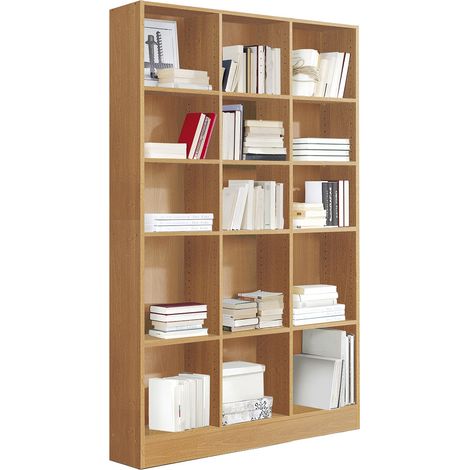 Etagère, bibliothèque avec 15 tablettes coloris cerisier - longueur 121 x profondeur 33 x hauteur 186 cm