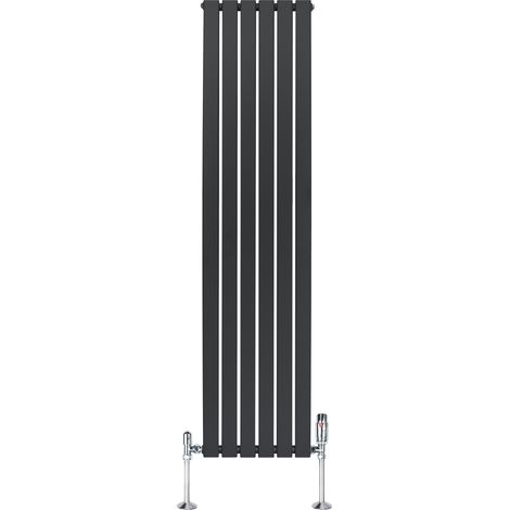 Radiateur Plat à 1 Colonne & Vannes 1800 x 420 mm en Acier Gris Anthracite Chauffage Centrale Moderne Verticale Monté Sur Mur Cuisine Salle de Bain [Brosse de Nettoyage & Supports INCLUSES]