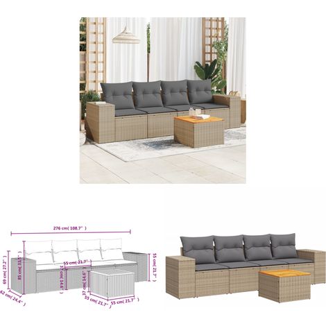 5-tlg. Garten-Sofagarnitur mit Kissen Beige Poly Rattan - Gartenmöbel - Outdoor Möbel - Rattan Gartenset - Lounge Set - Esstisch - Home & Living (1/3)