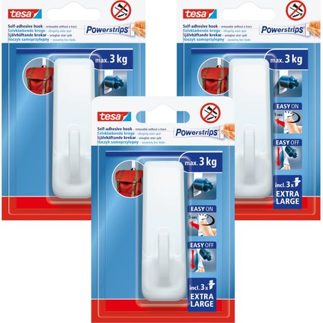 Gancio appendiabiti Tesa Hook autoadesivo grande fino a 3 kg riutilizzabile bianco x3 (1/5)