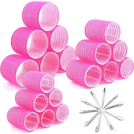 MINKUROW Lockenwickler mit Selbstgriff, Salon, Friseur, Haarstyling, Lockenwickler, Haarwerkzeuge, Packung mit 18 Lockenwicklern (6 Stück für 3 Durchmesser: 6 cm, 4,5 cm, 3,6 cm) + 10 Metallclips (1/5)