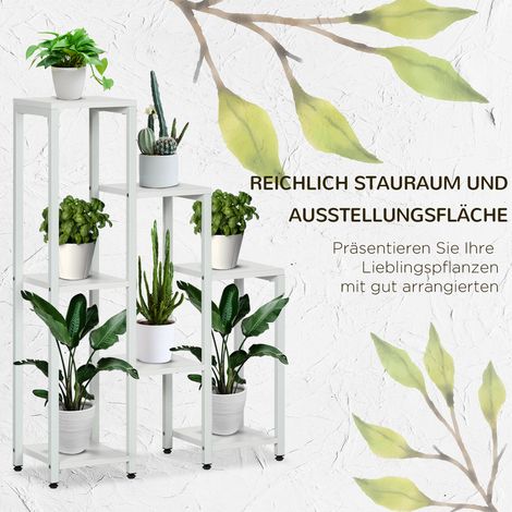 Support pour plantes en métal blanc, étagère à fleurs 7 niveaux, 65x23x94.5cm, pour intérieur et extérieur (1/5)