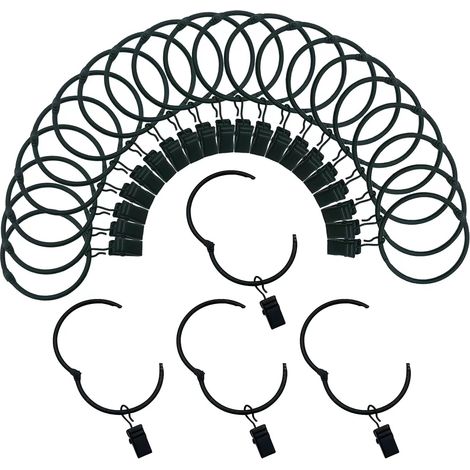 Lot de 24 Anneaux de Rideaux ouvrables avec Clips en métal antirouille, Style Vintage, 5 cm de diamètre intérieur, Noir (1/5)